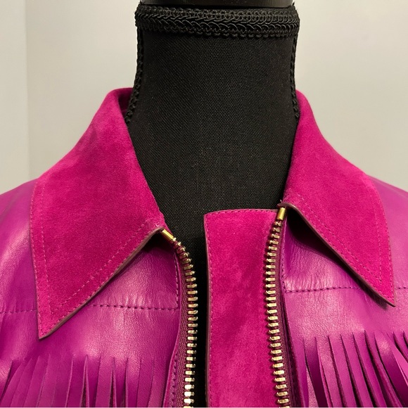 ROBERTO CAVALLI Fringed Nappa Leather Jacket In Purple, size IT40 - Picture 6 of 10
